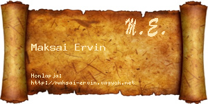 Maksai Ervin névjegykártya